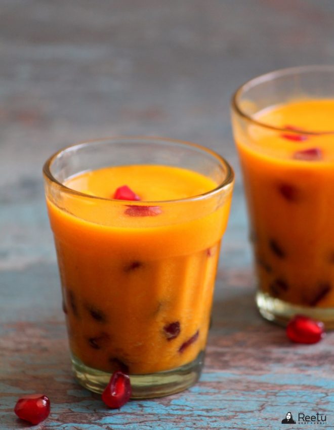 Mango and Pomegranate Pearls Panna Cotta