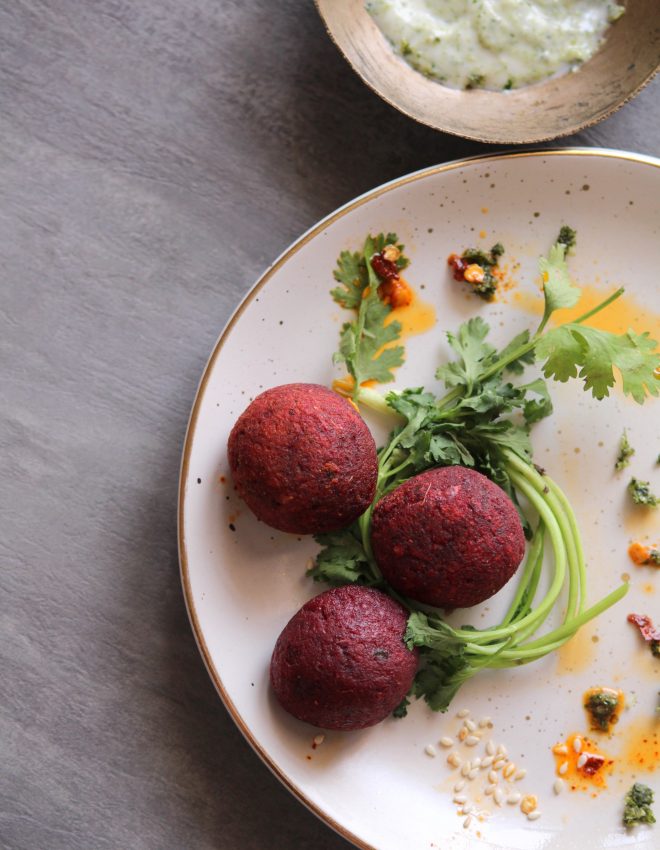 Beetroot Falafel with Cilantro Tahini