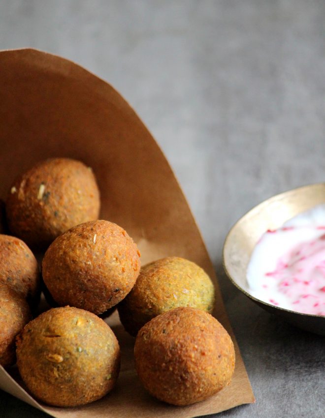 Chickpea, Oats and Cilantro Falafel with Beetroot Tahini