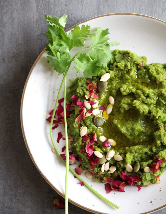 Rose Petal , Avocado and Chickpea Hummus