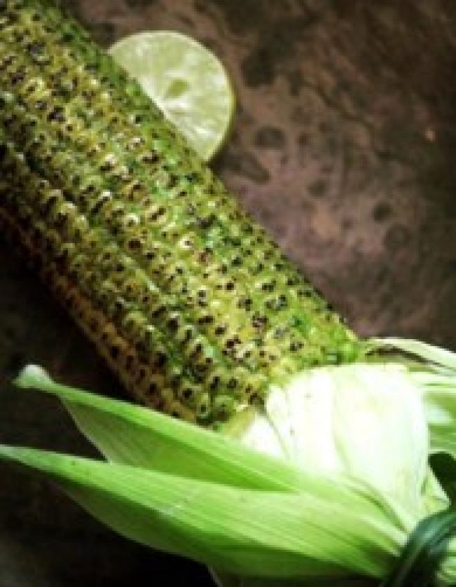 Grilled Corn on the Cob with Spicy Green Chutney Rub